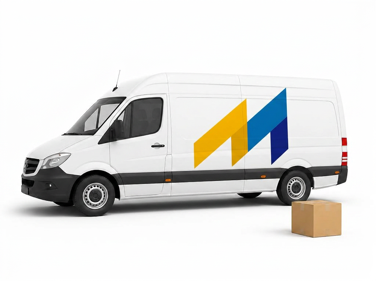Van de entrega com caixa e bateria prontas para envio