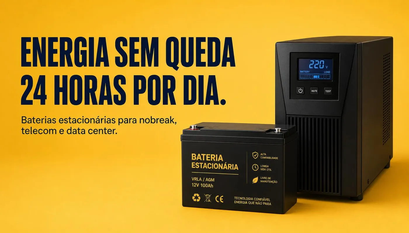 Baterias estacionárias para nobreak, telecom e data center